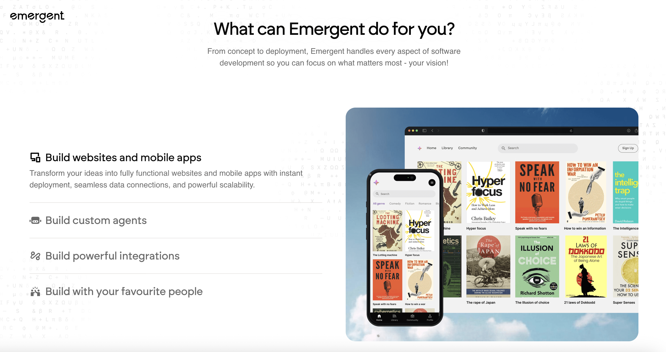 Screenshot of Emergent website