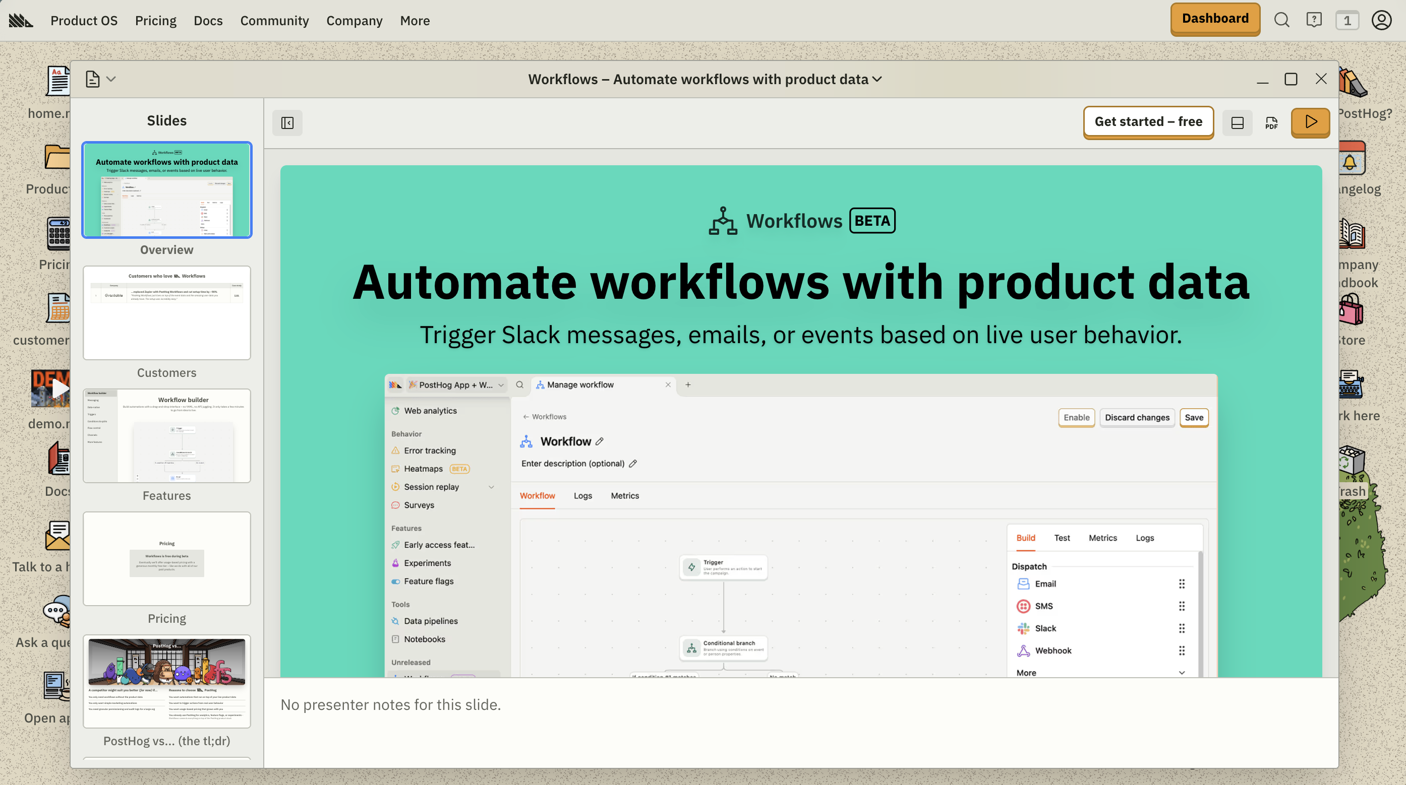 Screenshot of Posthog Workflows website